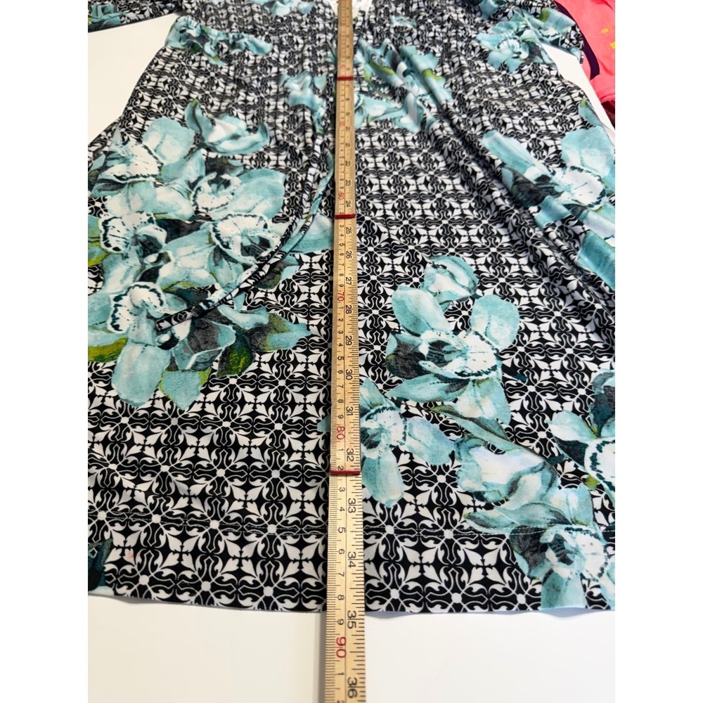 Soma Teal Floral Black Geometric Lounge Dress Nightgown Lace Trim Medium - Picture 8 of 11
